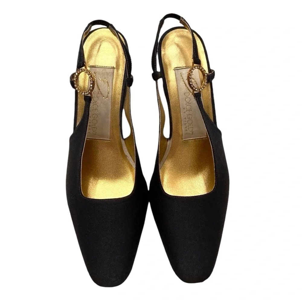 Dolce Gold by Pierre Heels Rhinestones Orlando Black Ankle Strap Elegant WM SZ 8